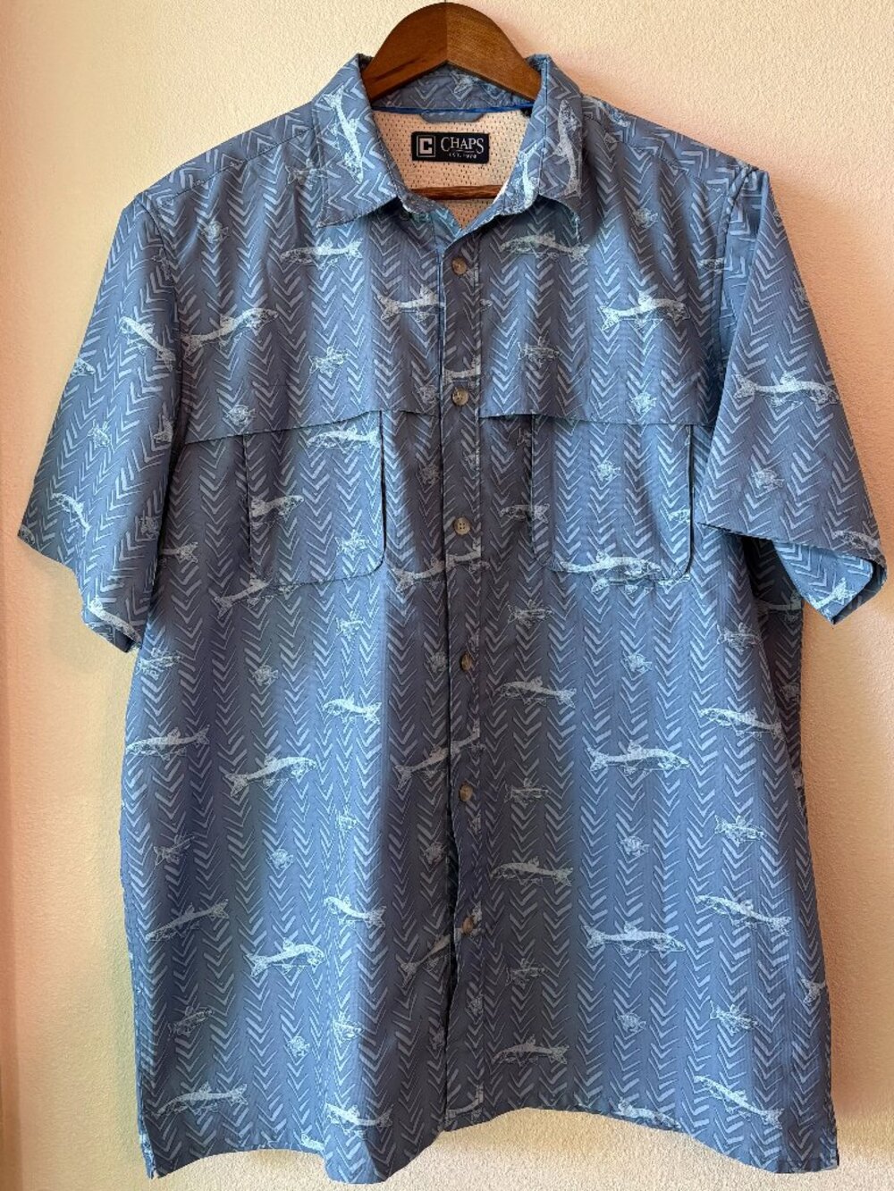 EUC Chaps Performance Fishing Short Sleeve Shirt Vented Pockets Size L Outdoor